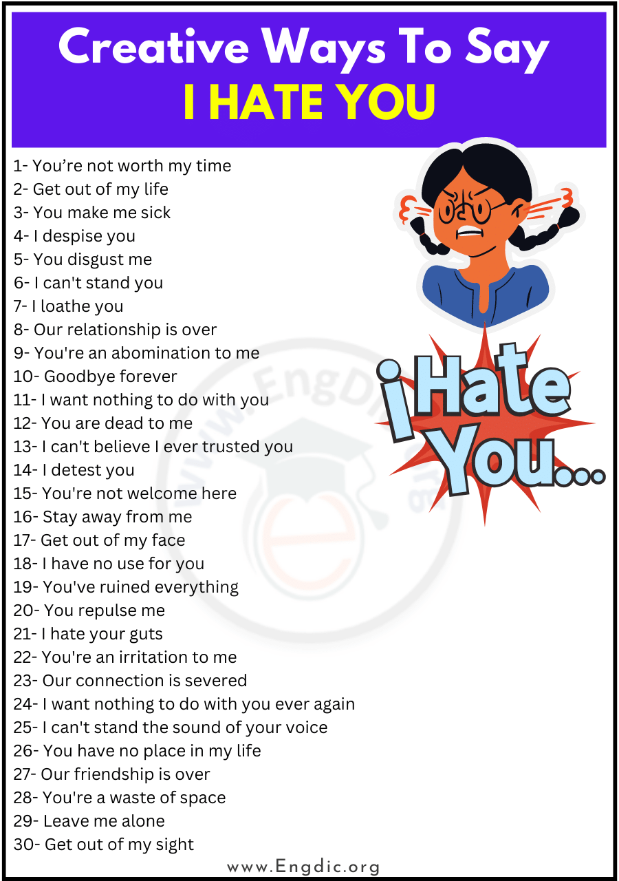 How to Say I Hate You! 150+ Creative Ways to Say - EngDic