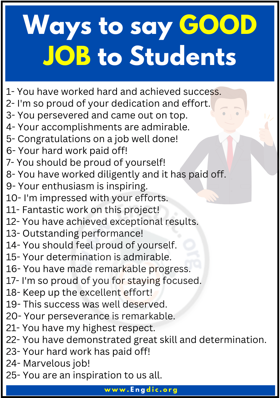 Ways to say GOOD JOB to students