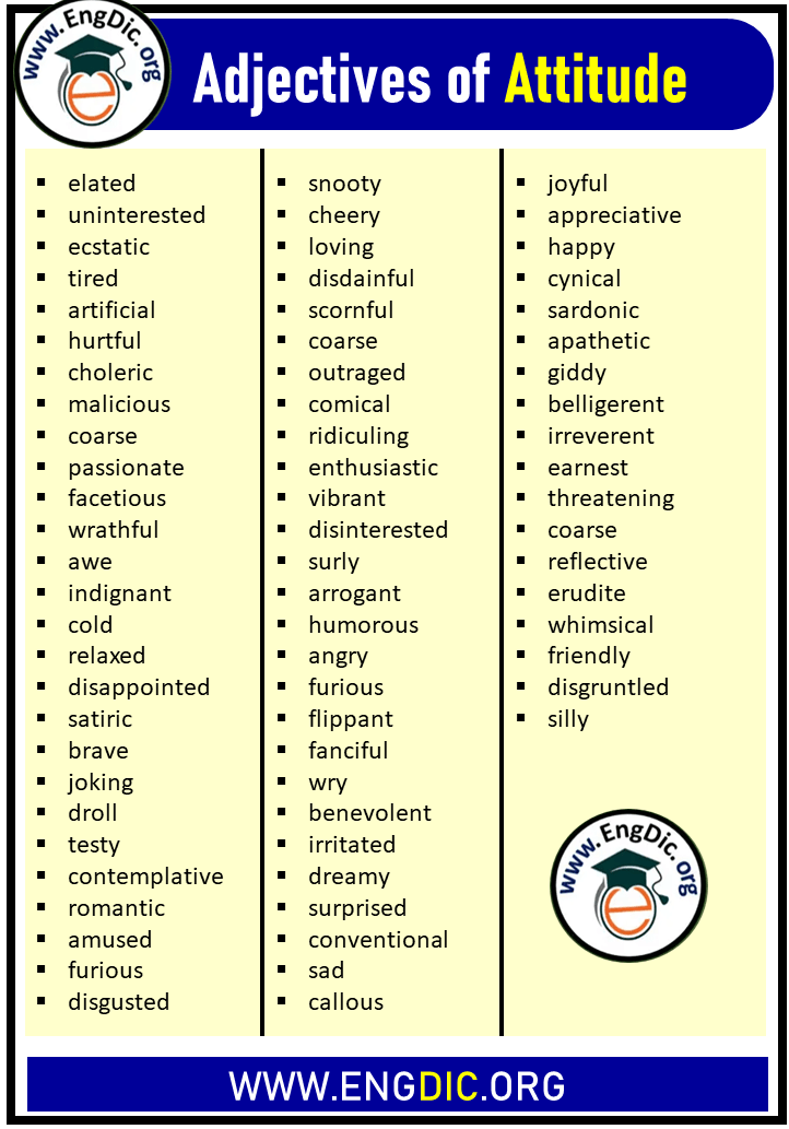 List Of Adjectives Of Attitude Definition And Examples EngDic