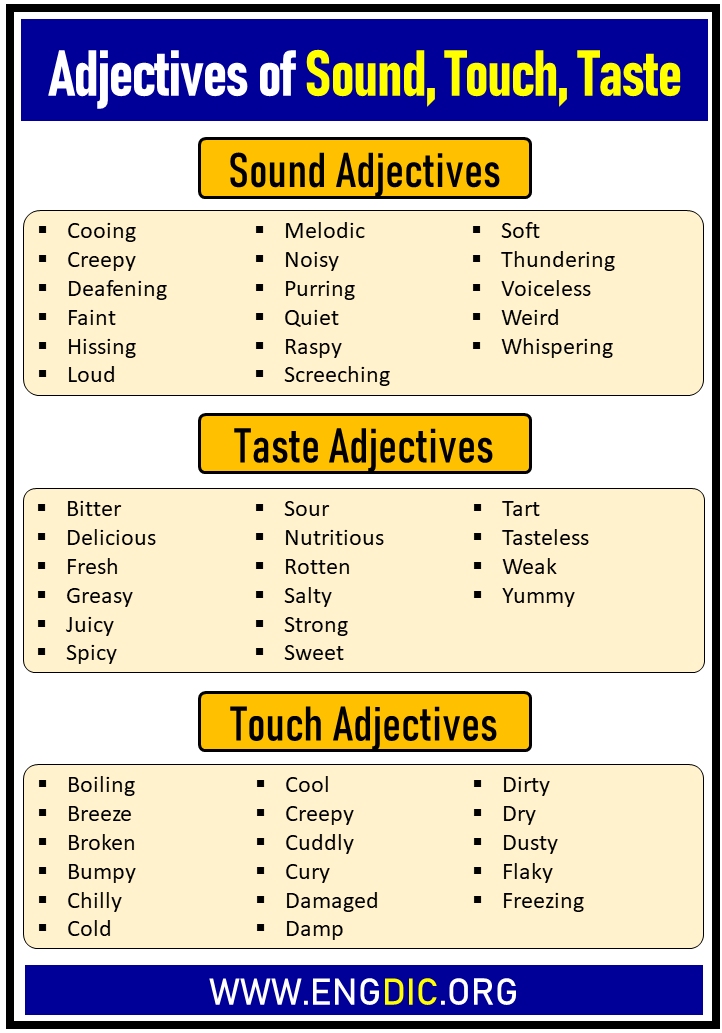 adjectives of sound taste and touch