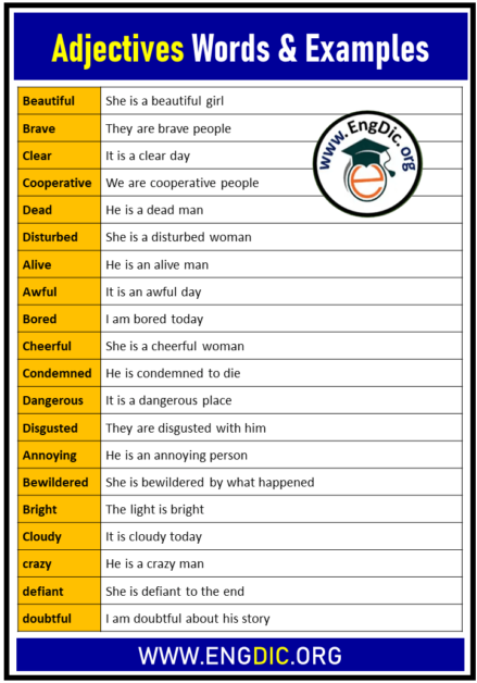 30+ Adjectives Examples List - EngDic