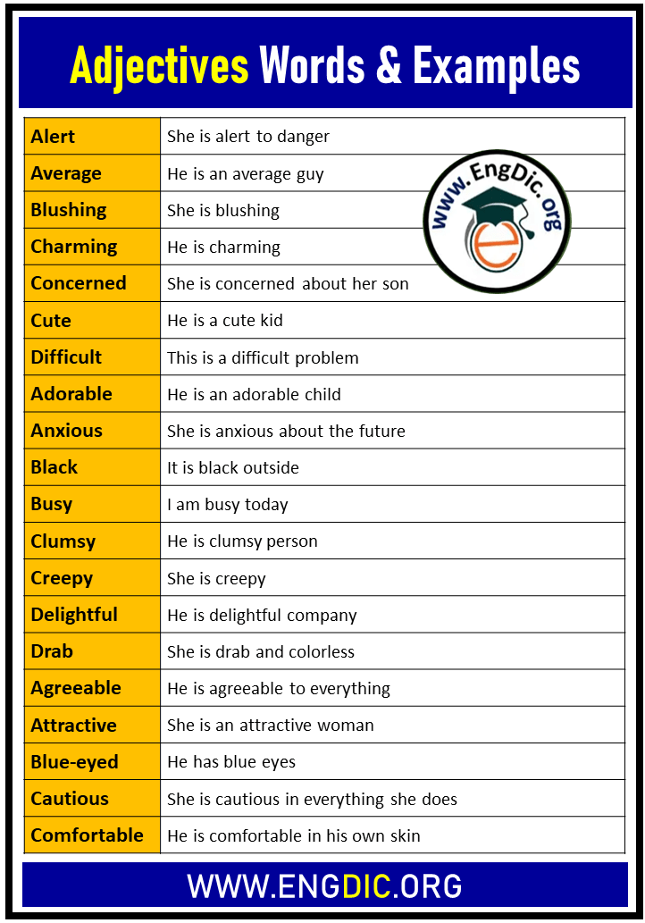 adjectives words and examples list
