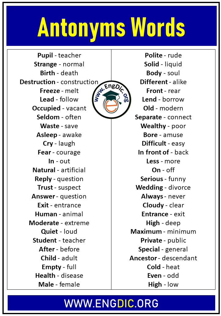 antonyms words list