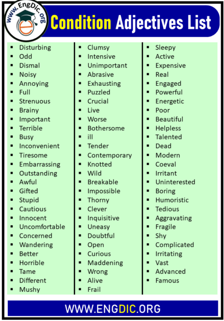 100+ List of Condition Adjectives - EngDic