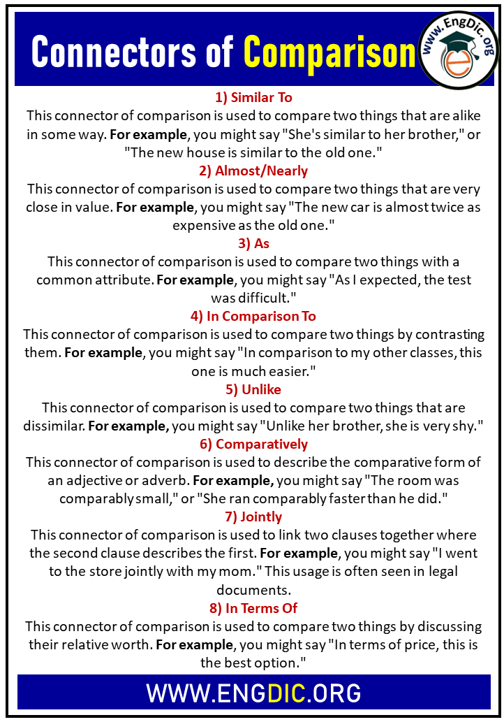 Connectors Of Comparison Definition And Example Sentences EngDic