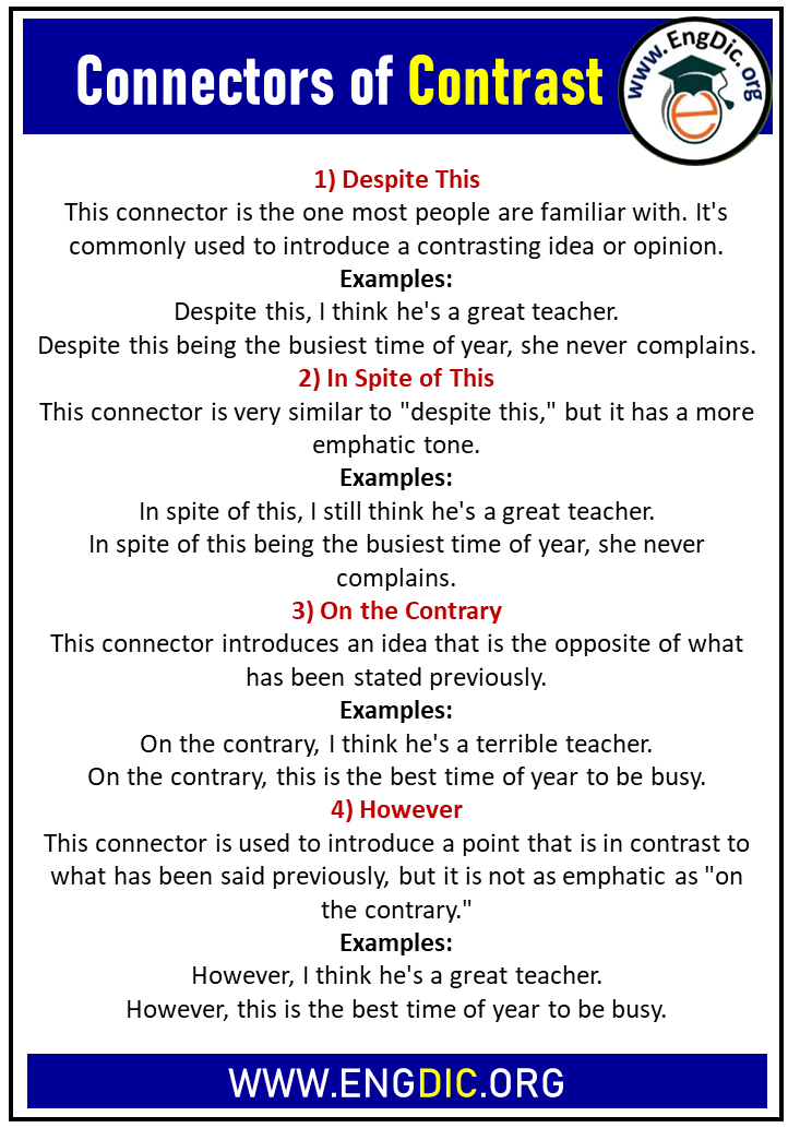 comparison and contrast examples sentences