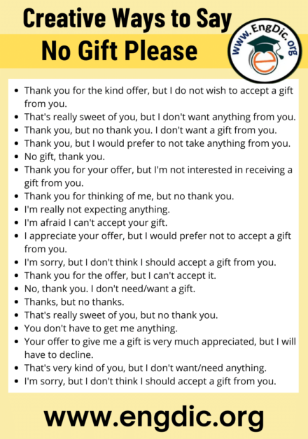 Creative Ways To Say No Gift Please – EngDic