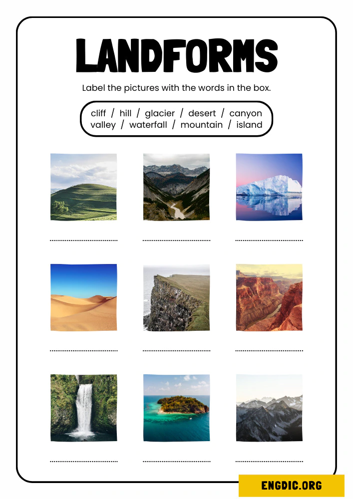 landforms worksheet