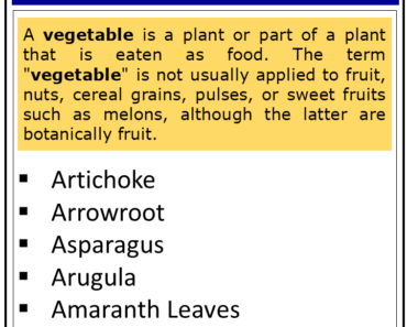 List of Vegetables With A