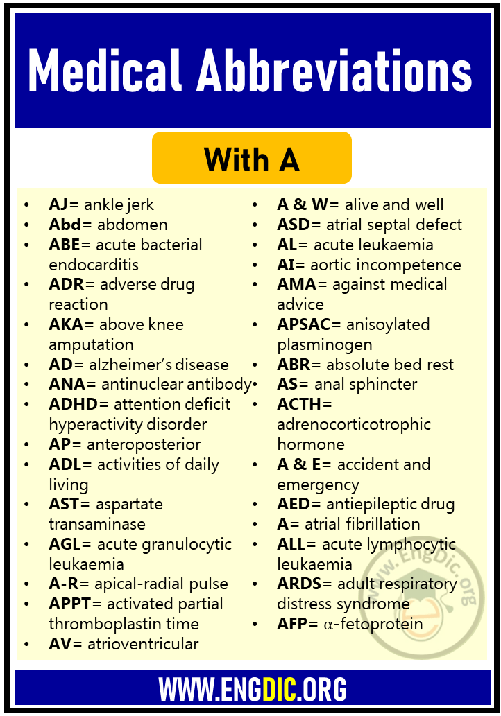 medical abbreviations with a 1