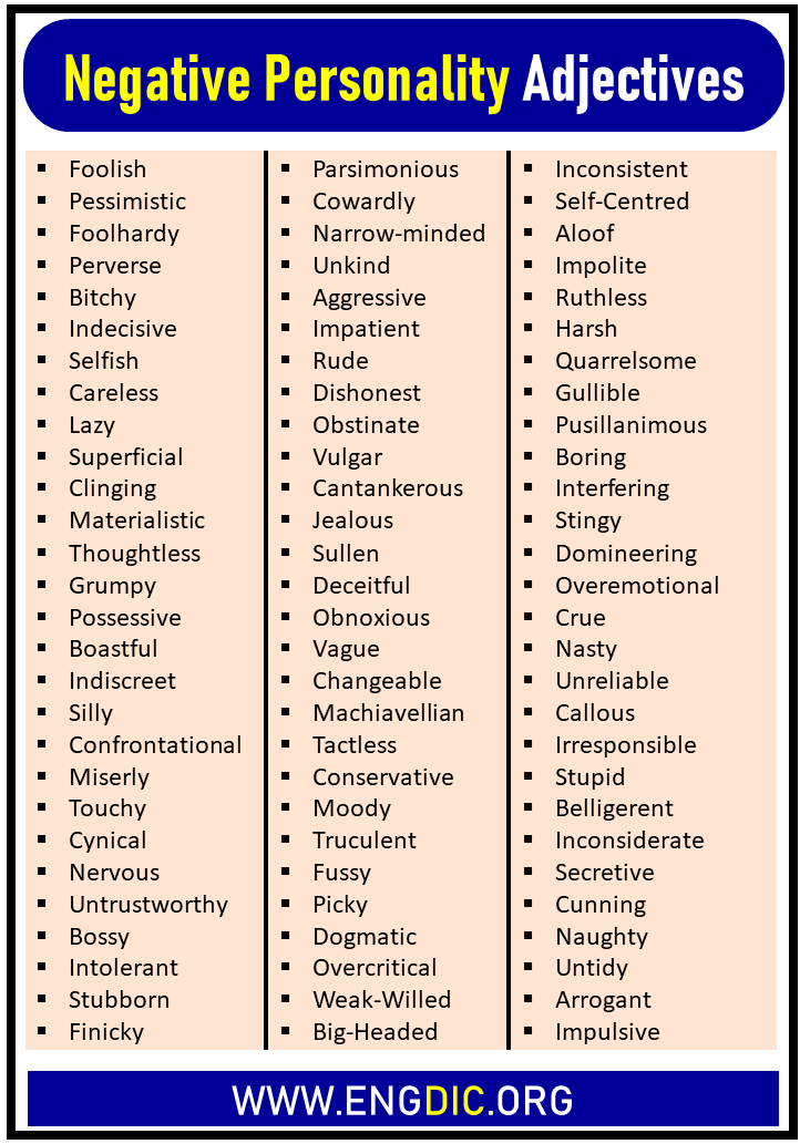 Positive And Negative Personality Adjectives