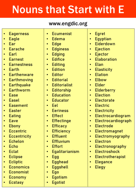 850+ Nouns that Start with E (All Types and Pictures) - EngDic