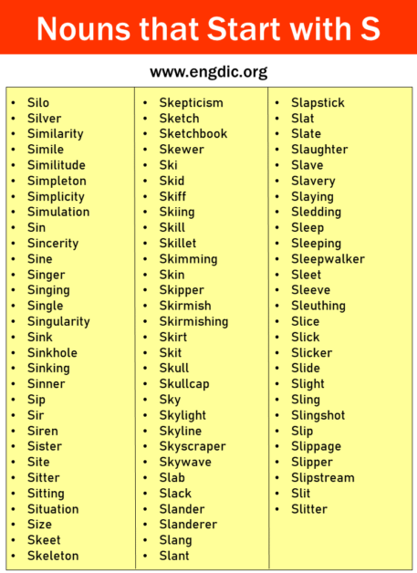 765+ Nouns That Start with S (All Types and Pictures) - EngDic