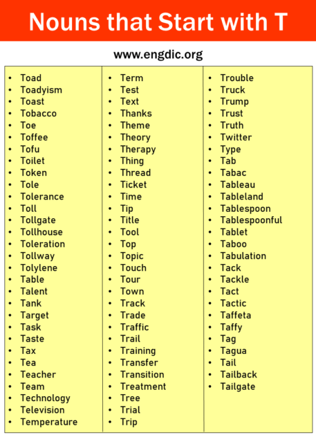 405+ Nouns That Start with T (All Types and Pictures) - EngDic