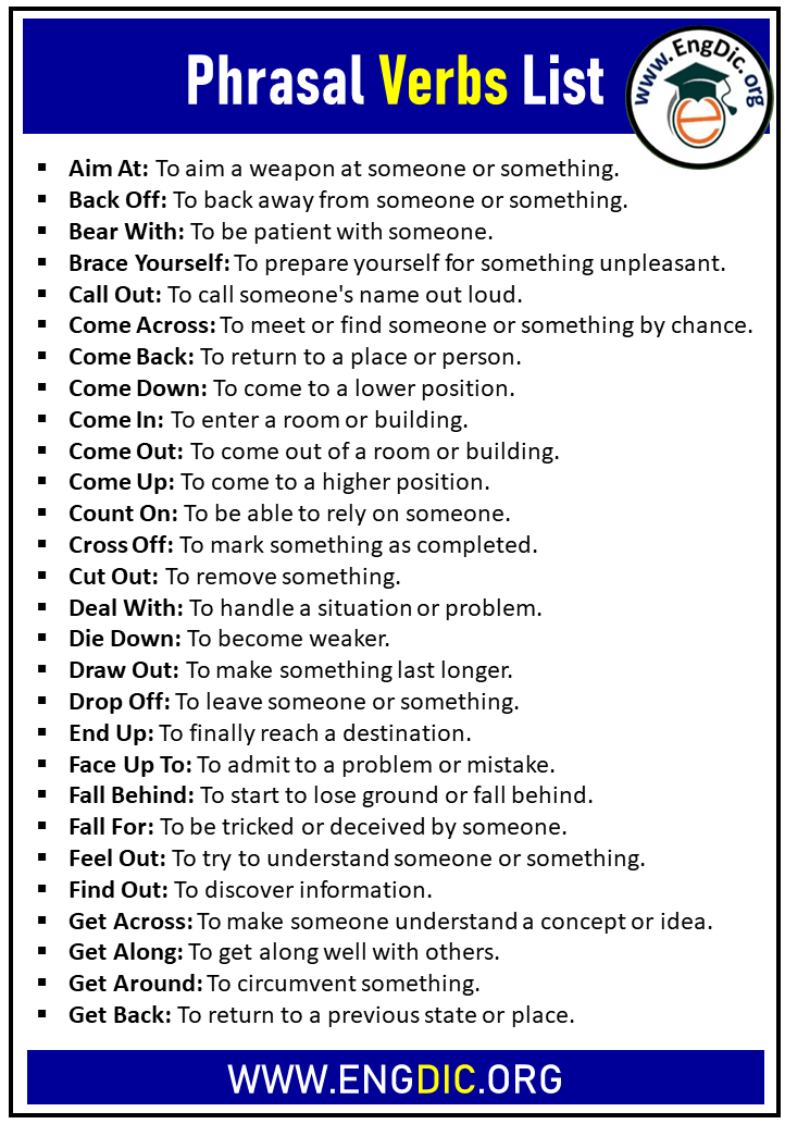 500 Phrasal Verbs List In English Meaning EngDic