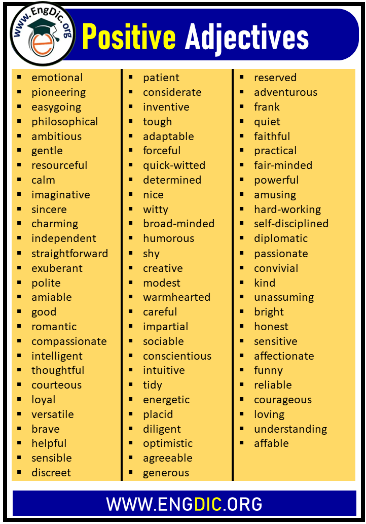 100 Positive Feeling Adjectives List EngDic