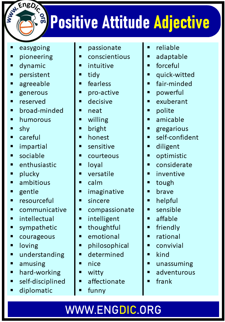 Adjectives To Describe Good Attitude