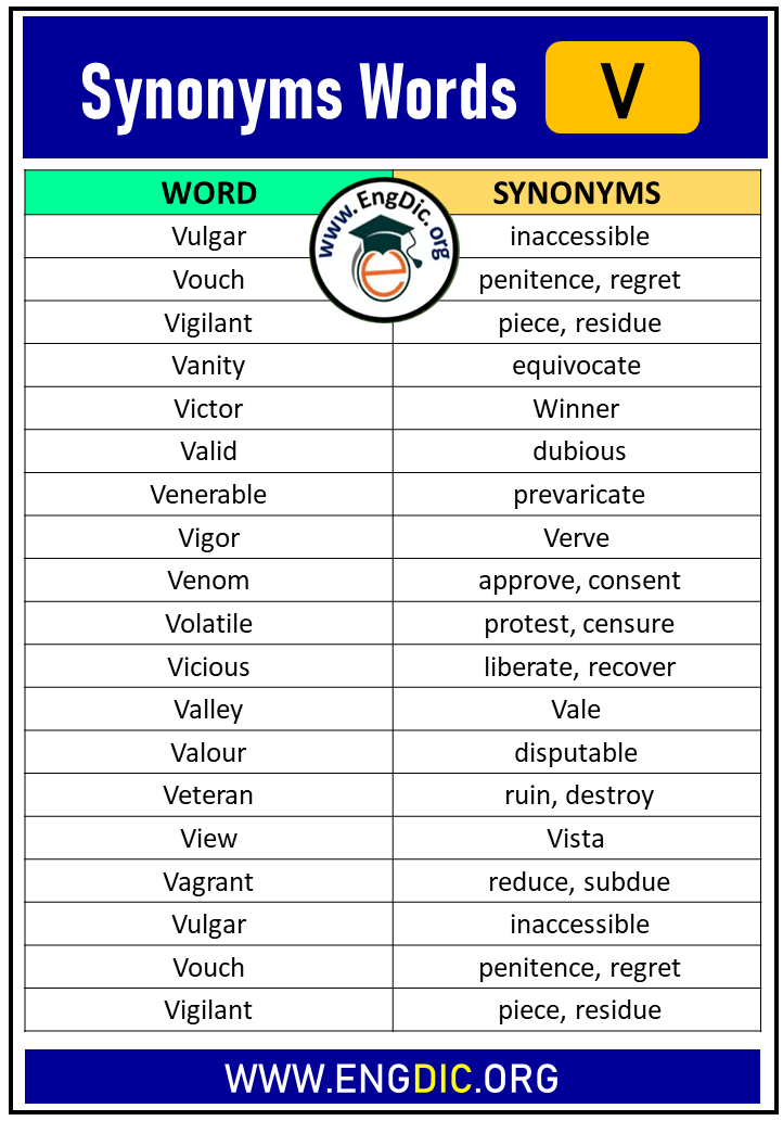 synonyms with v