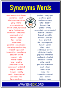 200 Synonyms Words List – EngDic