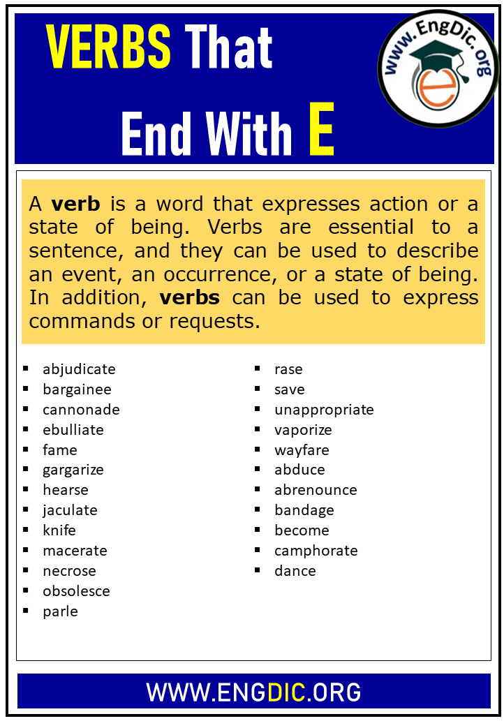 900+ Verbs that End with E (Complete List) - EngDic