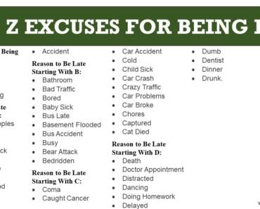A To Z Excuses For Being Late