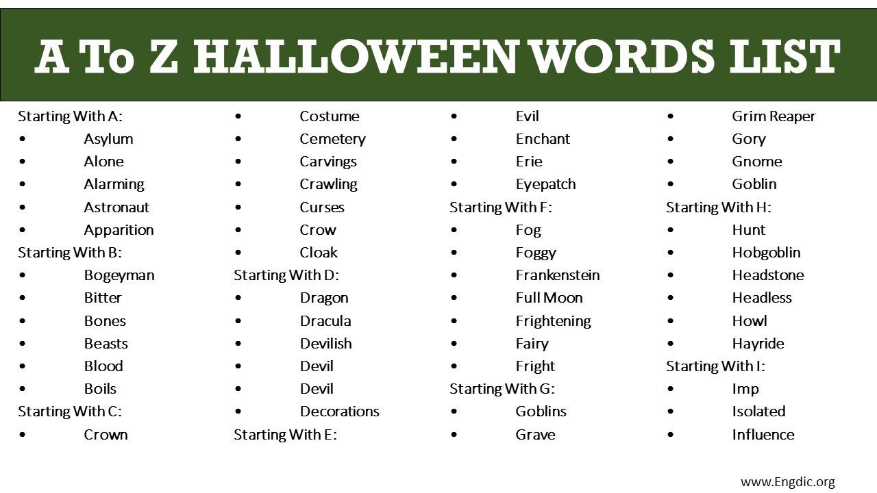 Halloween Adjectives List