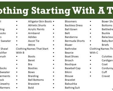 Clothing Starting With A To Z