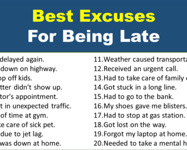 A To Z Excuses For Being Late (Best Reasons)
