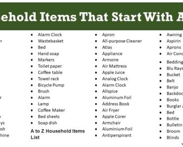 Household Items Starting With A To Z 