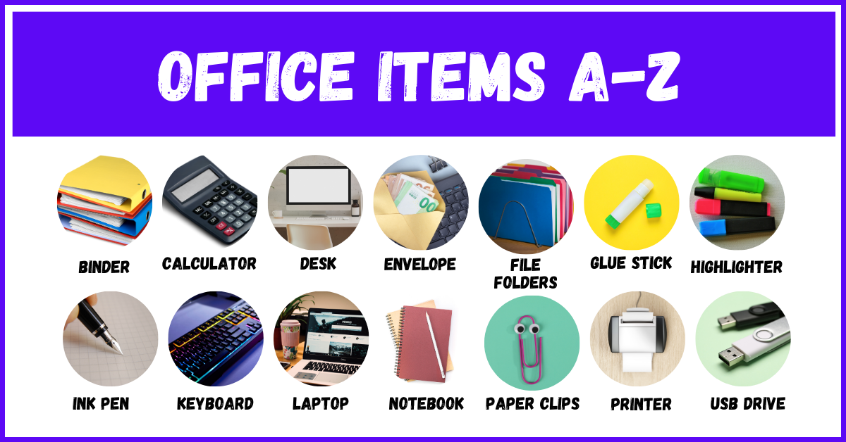 A To Z List Of Office Items, Office Supplies, Cool Desk items - EngDic