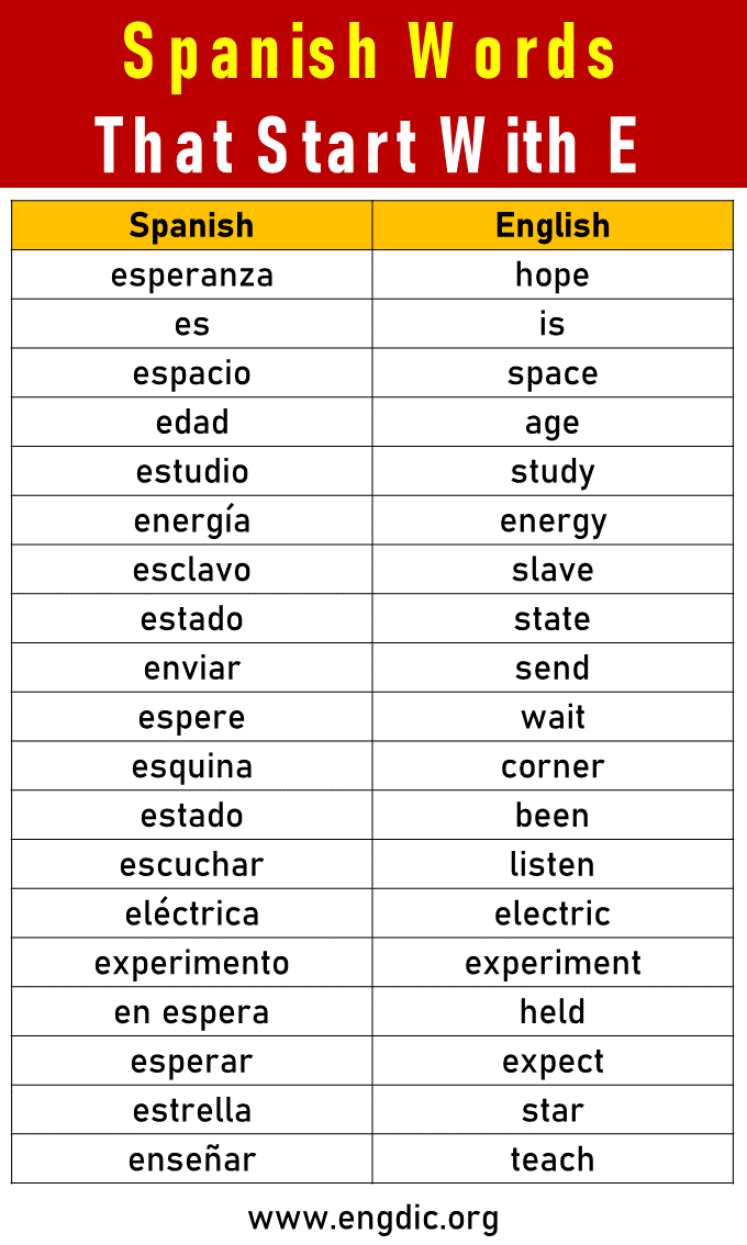 Spanish Words that start with e