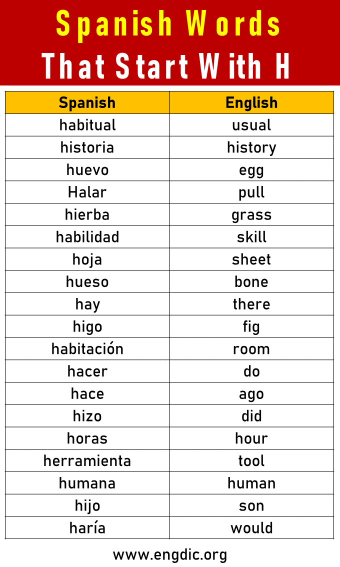 Spanish Words that start with h