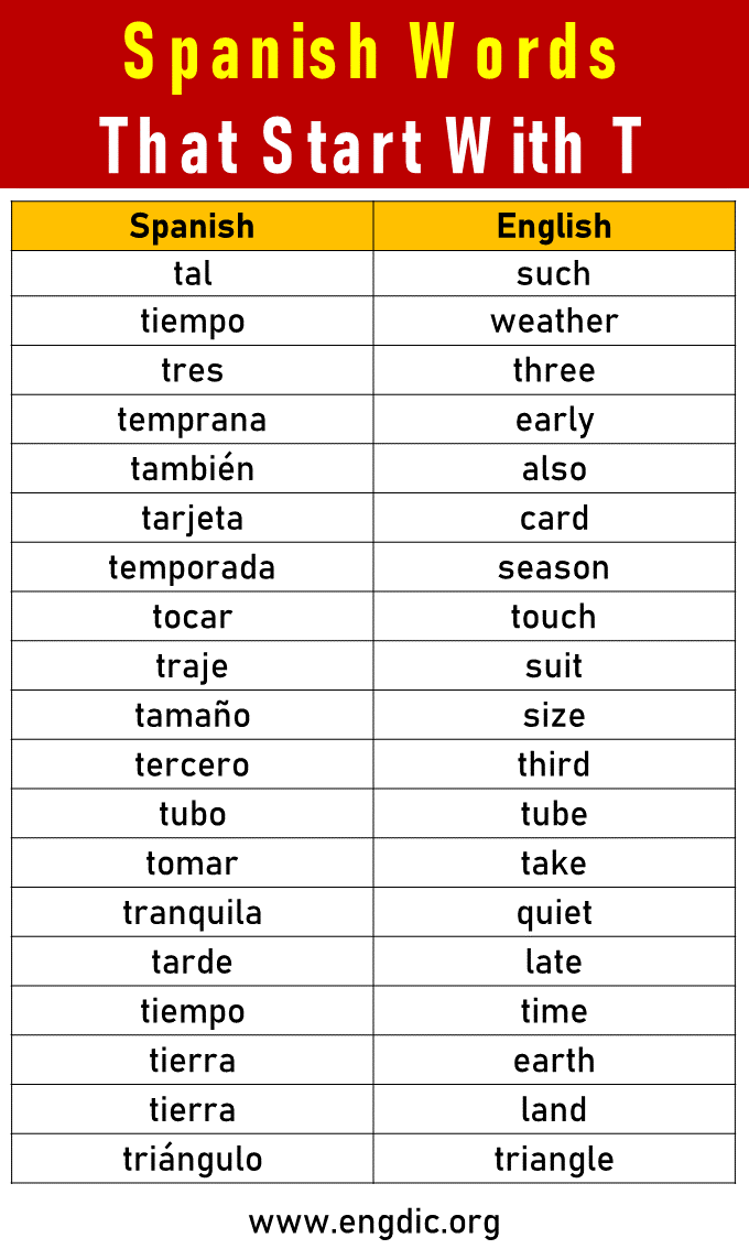 Spanish Words that start with t