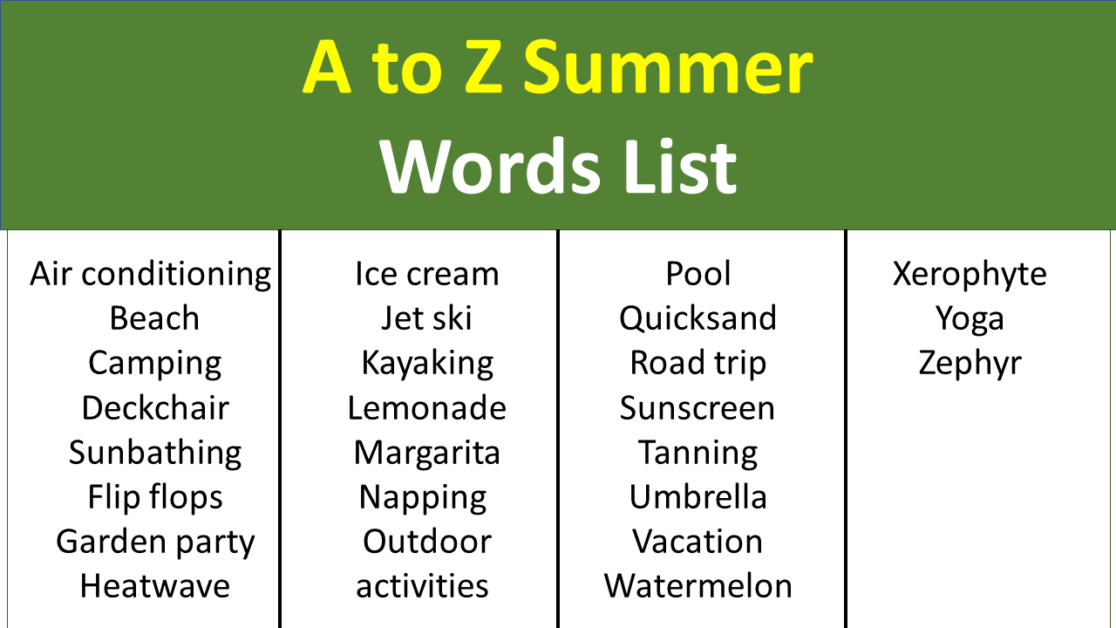 summer word list