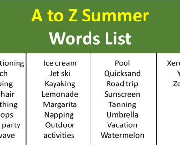 Summer Words That Start With A to Z, (Summer Vocabulary)