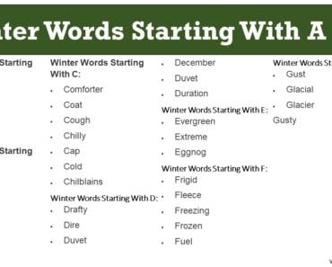 Winter Words Beginning  With A to Z