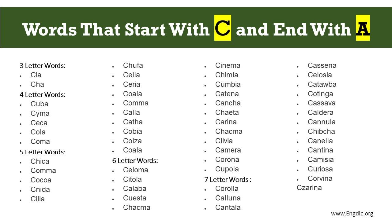 Words That Start With C and End With A