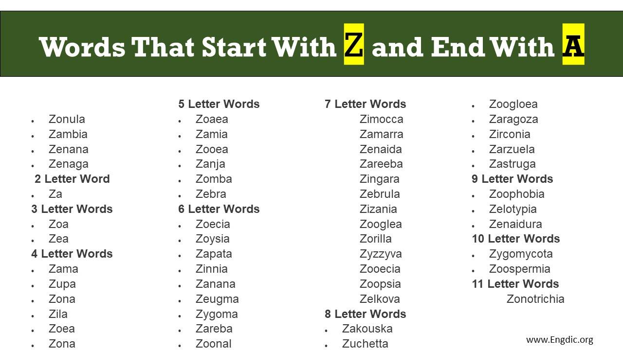 Words Starting With Z And Ending With A Detailed List EngDic