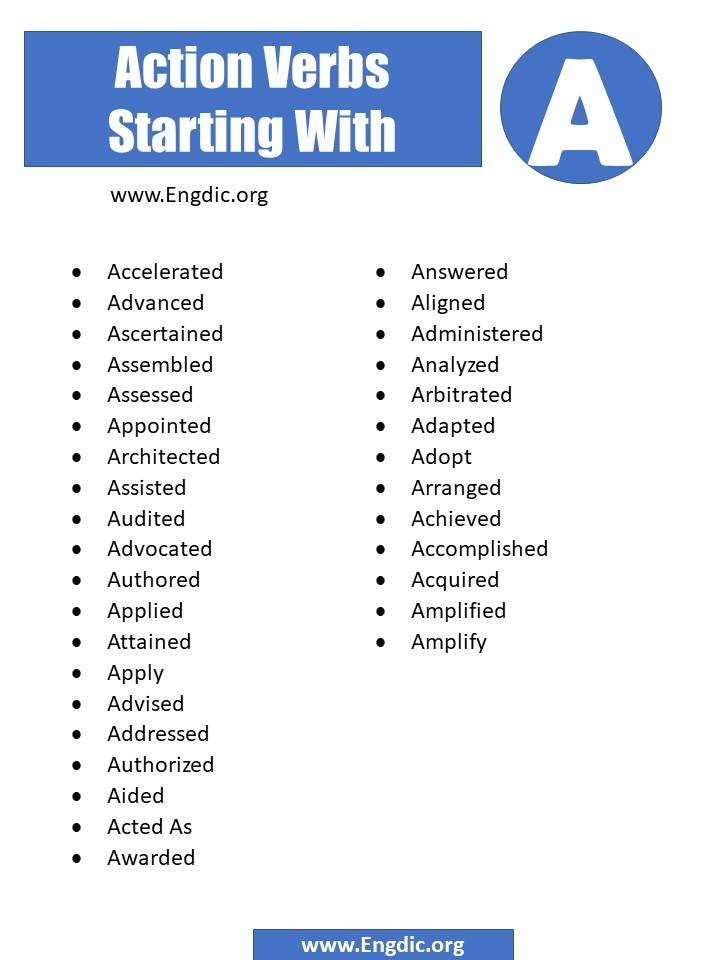 action verbs starting with a