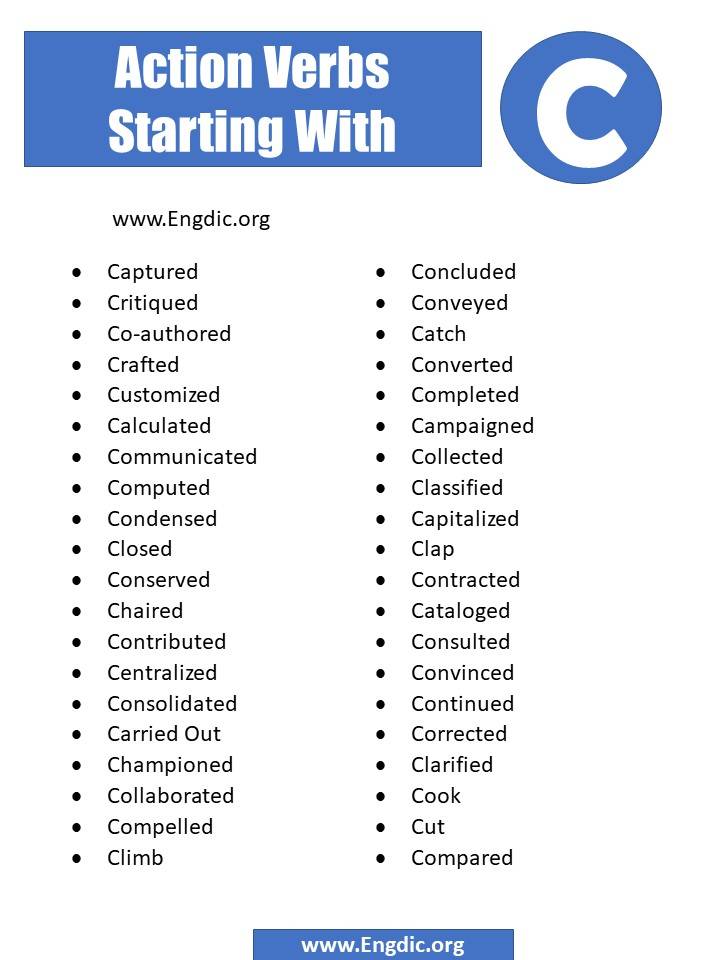 action verbs starting with c