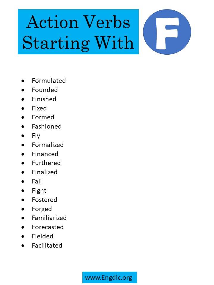 action verbs starting with f