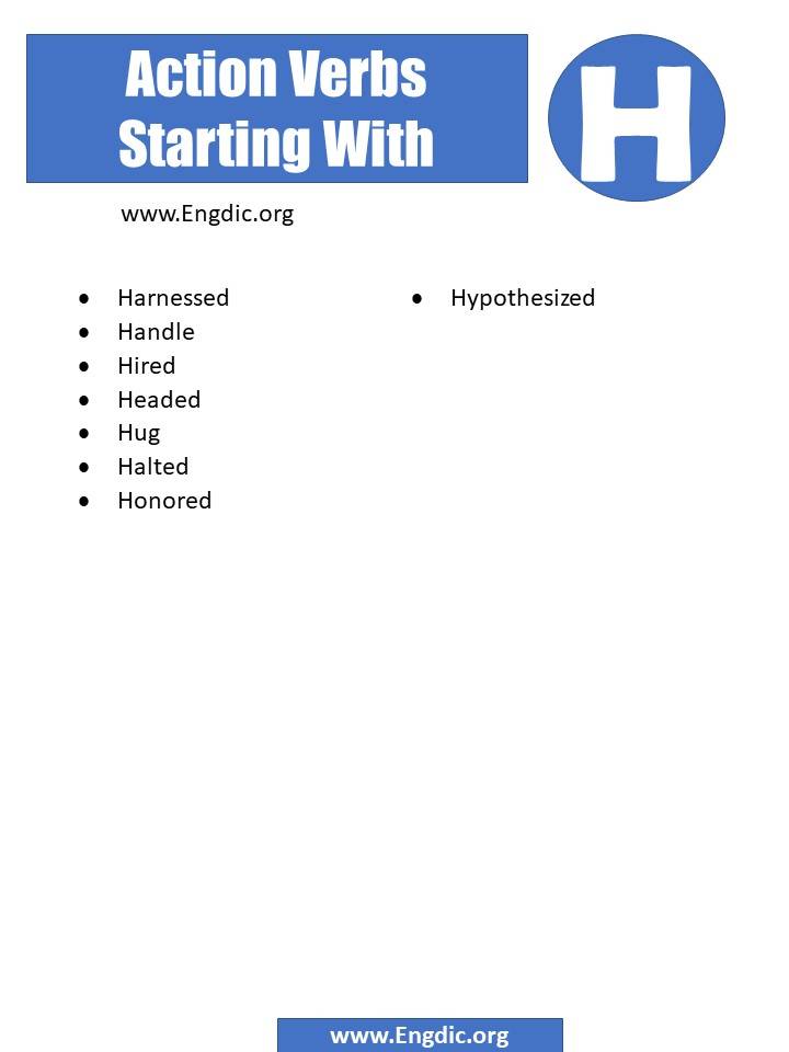 action verbs starting with h