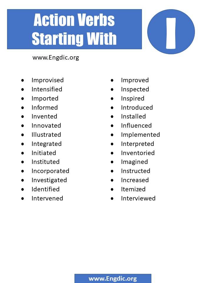 action verbs starting with i