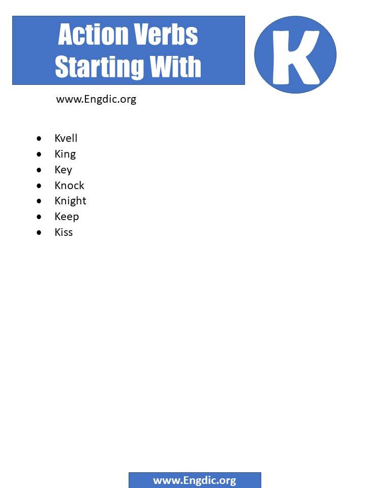 action verbs starting with k