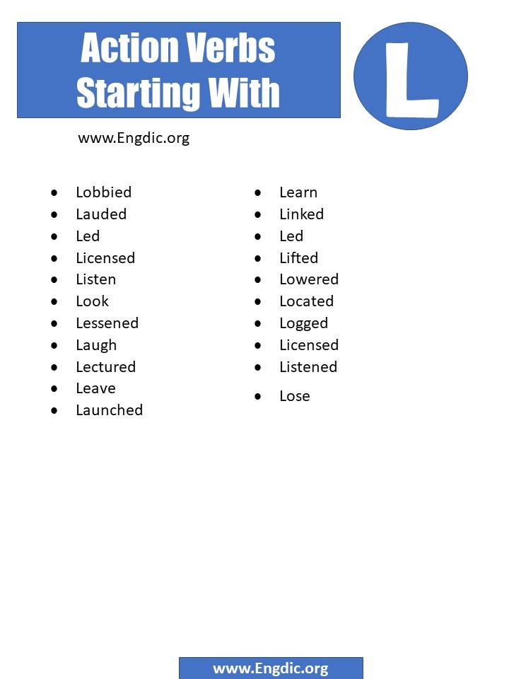 action verbs starting with l