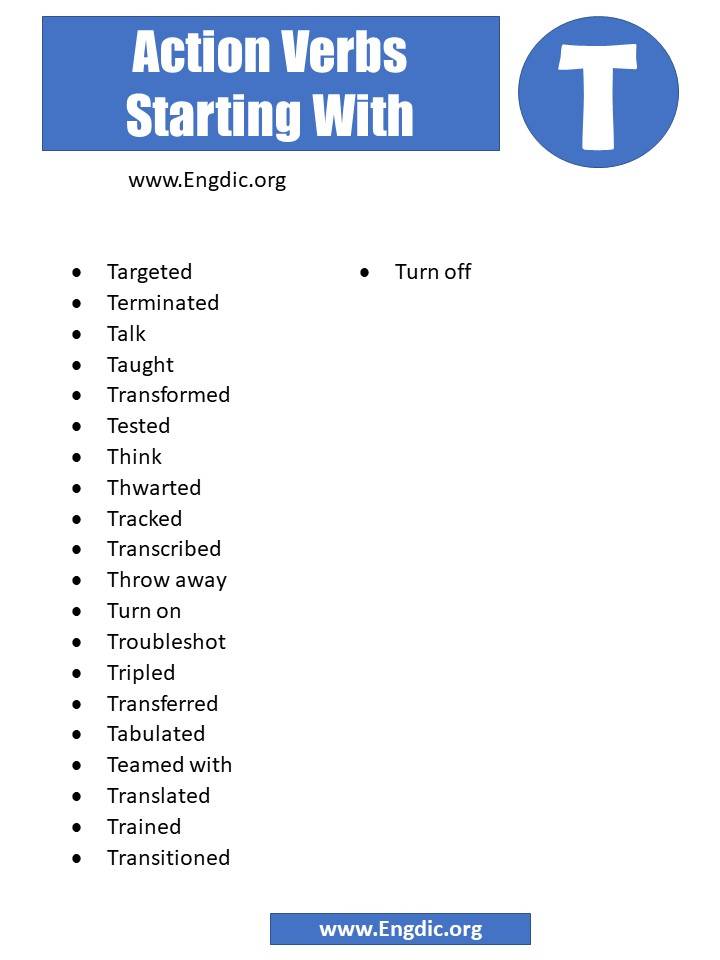 action verbs starting with t