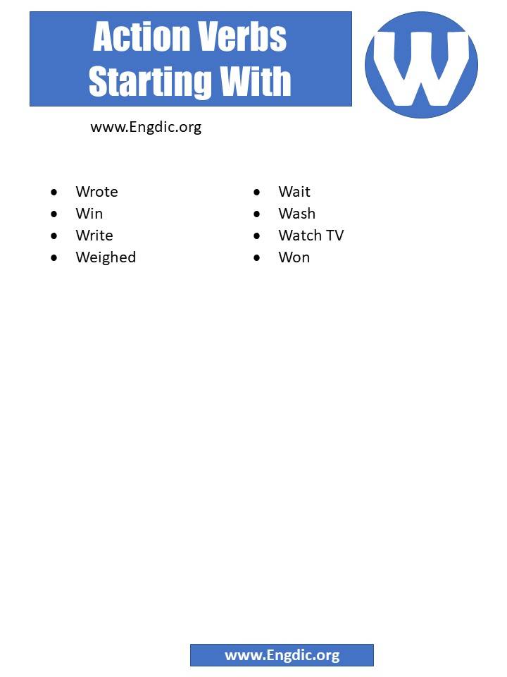 action verbs starting with w