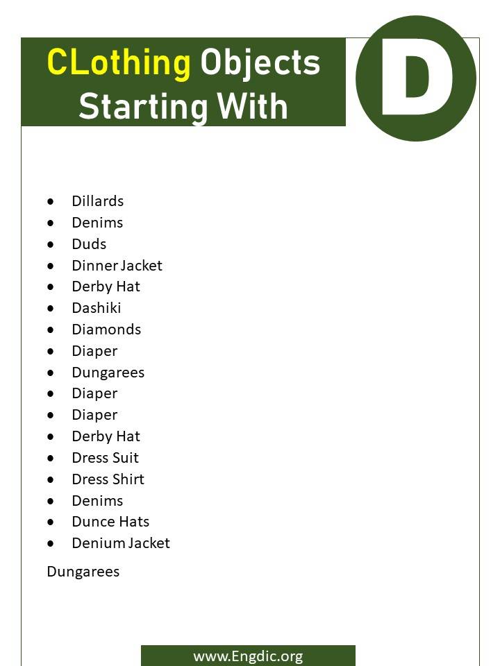 clothing objects starting with d
