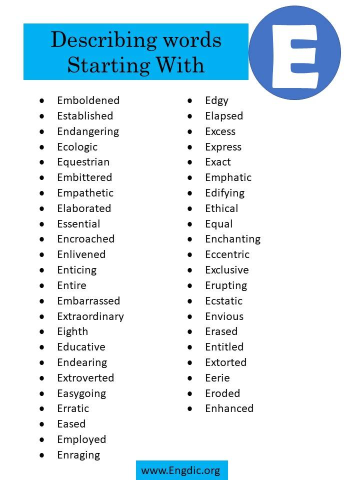 describing words starting with e 2