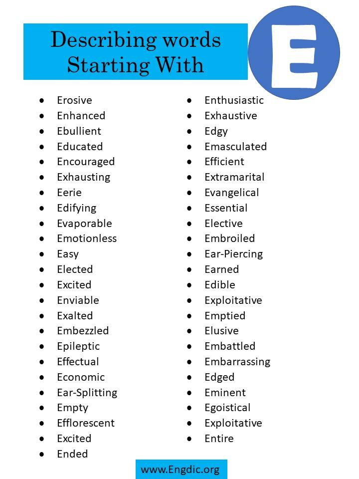 describing words starting with e 3